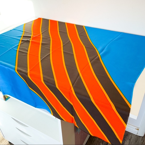 YVES SAINT LAURENT Vintage Silk Striped Electric Blue Scarf - Picture 6 of 16